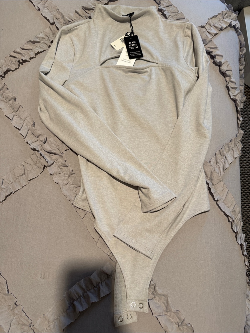 NWT Express Body Contour Light Gray Bodysuit with Long Sleeves